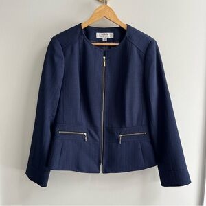 Tahari ASL Navy Blue Zip Front Structured Blazer Jacket 12